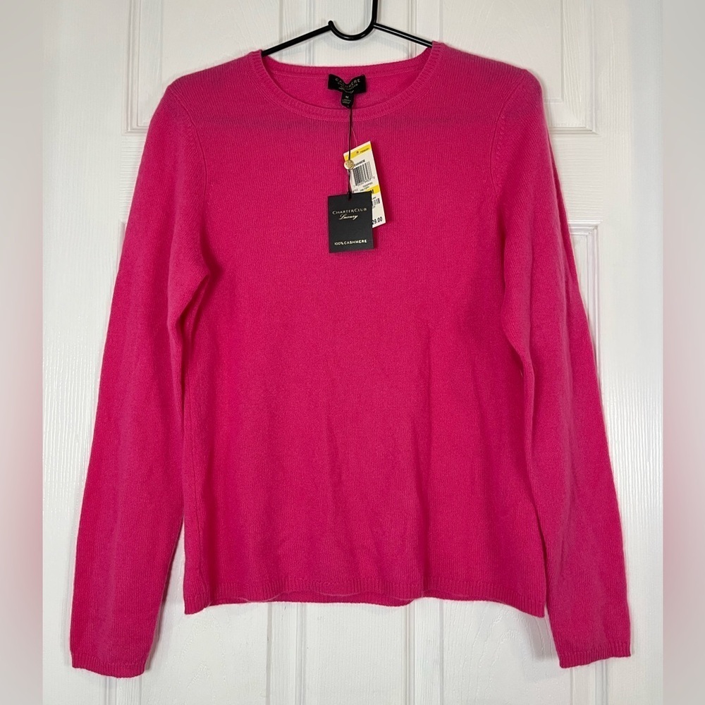 Charter Club Cashmere Crew Neck Sweater Fuchsia Medium NWT
